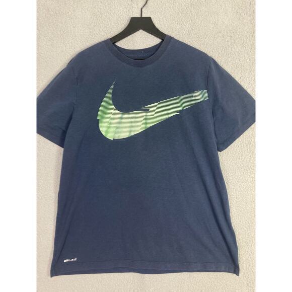 Nike Dri-Fit Men's XL Camo Swoosh Logo T-Shirt Blue Short Sleeve Crew Neck - Picture 8 of 8
